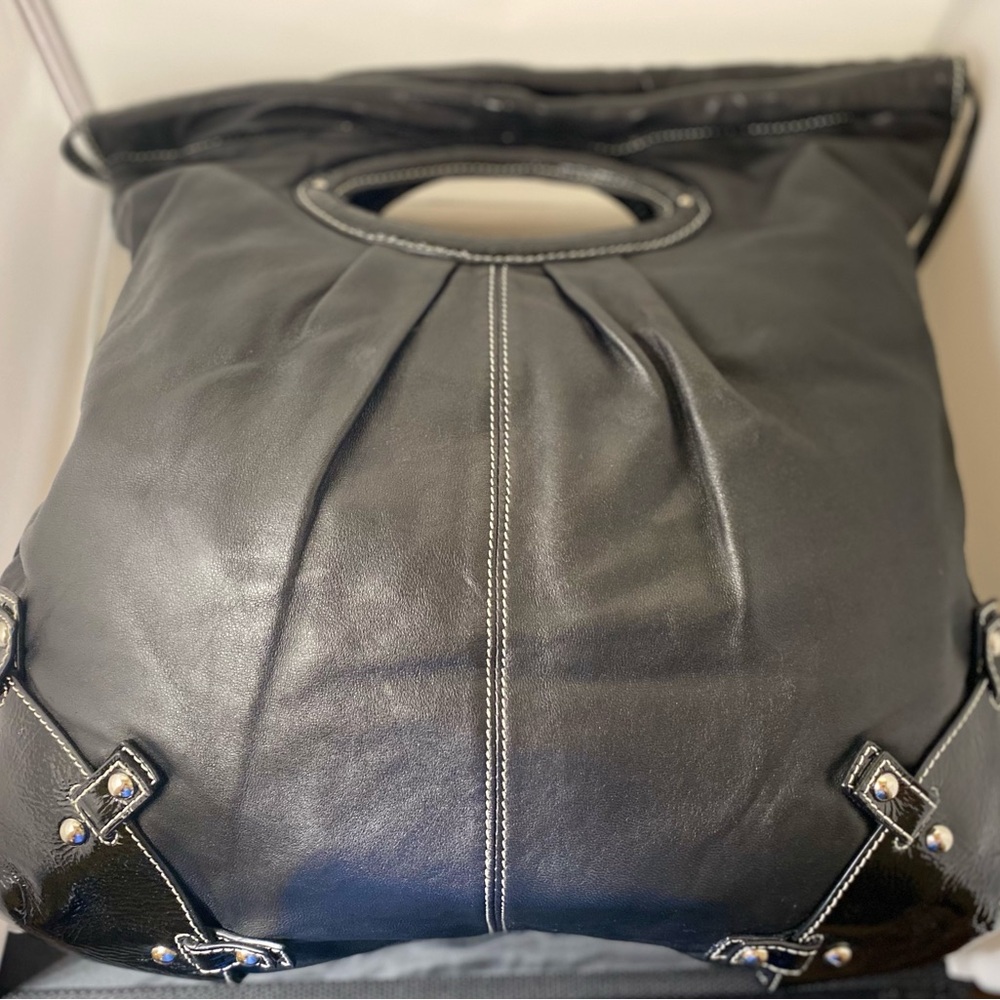 Leather Bag with Patent Leather Trim - Pre-owned in excellent condition.